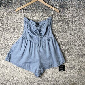 Lulus Romper Womens Small Strapless Drawstring Linen‎ Blend Summer Shorts NWT